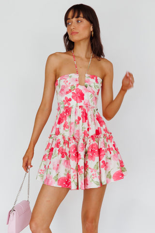 Horizons Frill Trim Mini Dress Floral Pink