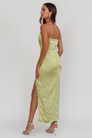 Winter Moon Strapless Lace Trim Midi Dress Sage