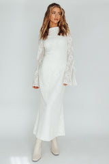 Kalia Long Sleeve Lace Midi Dress Cream