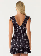 Acacia Mini Dress - Black Polkadot