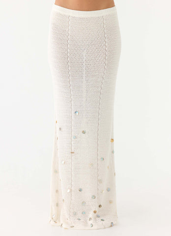 Adelaida Beaded Crochet Maxi Skirt - Ivory
