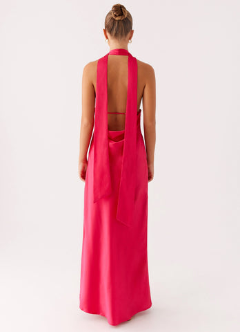 Alicia Satin Halter Maxi Dress - Fuchsia