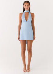Alicia Satin Halter Mini Dress - Pale Blue