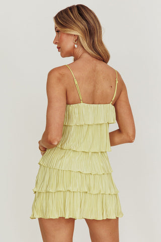 My Type Plisse Tiered Mini Dress Sage