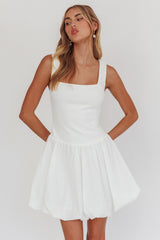 Like Art Square Neck Bubble Mini Dress White
