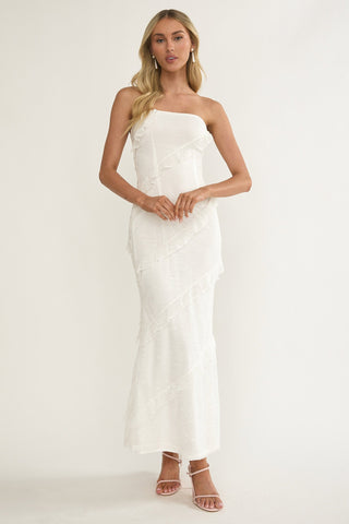 Metrics Strapless Frill Maxi Dress White
