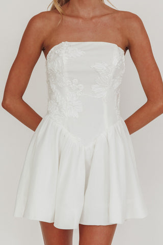 Fiora Basque Waist Strapless Mini Dress White