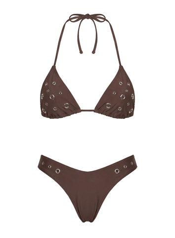Soft Summer Eyelet Detail Bikini Bottoms Brown