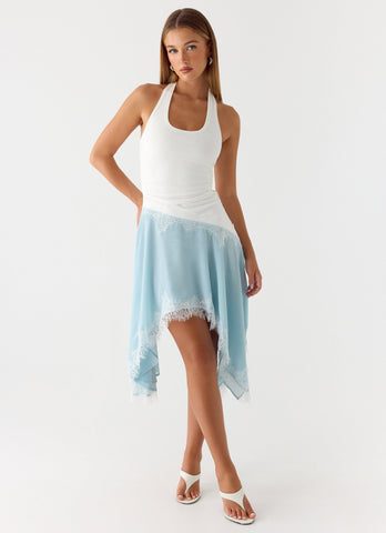 Brionee Midi Dress - Pale Blue & White