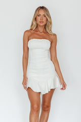 Cathlin Strapless Ruffle Hem Dress White