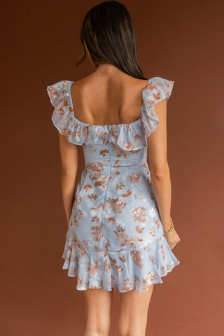Flower Child Frill V-Neckline Dress Floral Blue