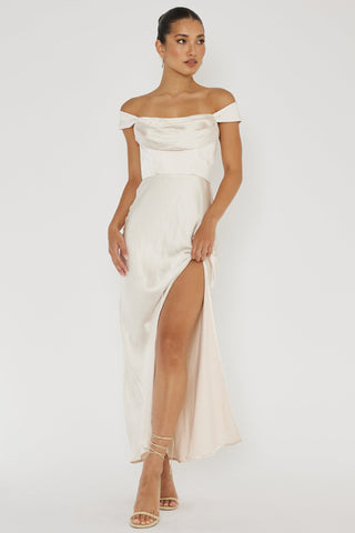 Lucinda Off-Shoulder V-Back Dress Champagne