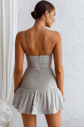 Bridie One Shoulder Shirred Mini Dress Pistachio