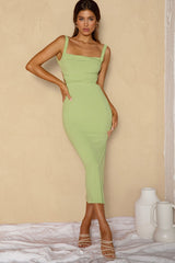 Dream Crush Lace-Up Back Side Split Midi Dress Matcha