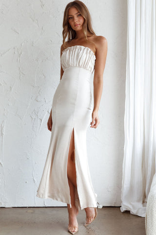 Tivoli Strapless Gathered Bust Midi Dress Champagne