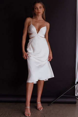 Dance With Me Crossover Bust Midi Dress Ivory