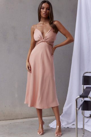 Dance With Me Crossover Bust Midi Dress Peach