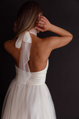 Andria Halterneck Tulle Midi Dress Ivory