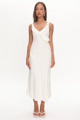 Alba Frill Trim Midi Dress White