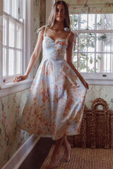 Sweet Pea Tied Shoulder Midi Dress Floral Blue