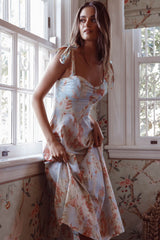 Sweet Pea Tied Shoulder Midi Dress Floral Blue