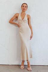 Coastal Charm Twist Back Maxi Dress Oat