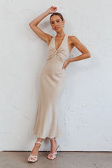 Coastal Charm Twist Back Maxi Dress Oat