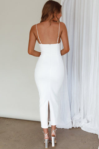 Esperance Diamante Trim Midi Dress White