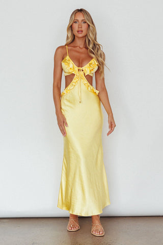 Stole My Heart Frill Trim Maxi Dress Yellow