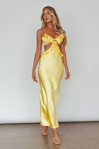 Stole My Heart Frill Trim Maxi Dress Yellow