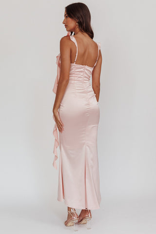Blushing Ruffle Trim Midi Dress Baby Pink