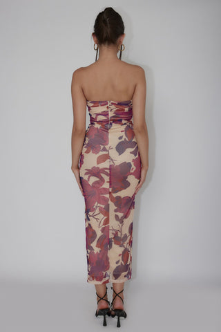 Lahita Strapless Midi Dress Floral Plum