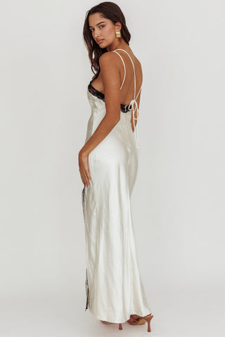 Flying High Lace Trim Maxi Dress Oyster