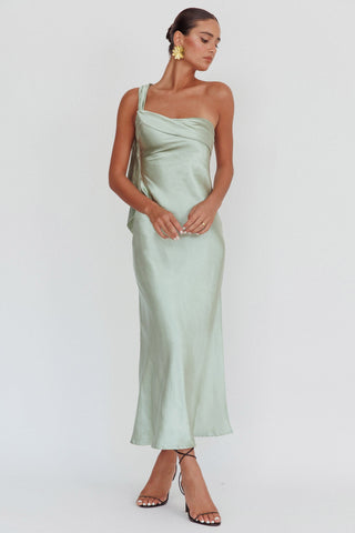 Carmel One-Shoulder Sash Maxi Dress Sage