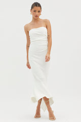 Sharona Strapless Gathered Midi Dress White