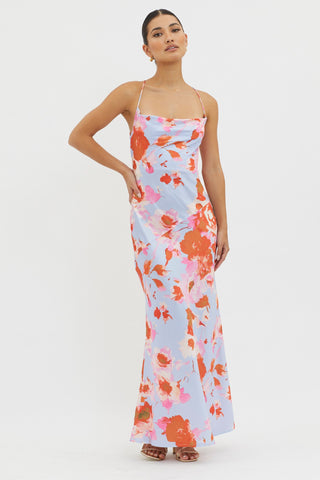 Dream Walk Cowl Back Tied Dress Print Pink