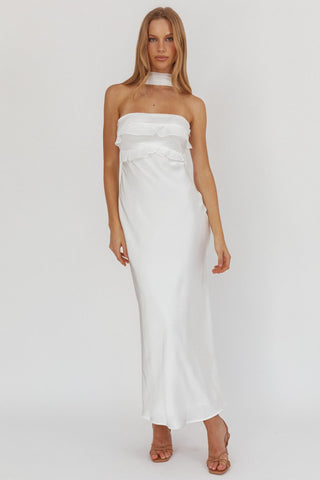 Damsel Reverse Halter Frill Trim Maxi Dress White