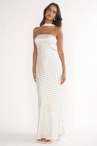Damsel Reverse Halter Maxi Dress Polka Dot White