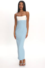 Regent Strapless Maxi Dress Contrast Blue