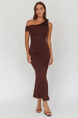 Mazon One-Shoulder Knit Maxi Dress Chocolate