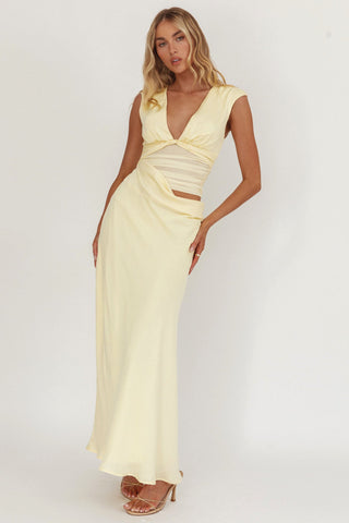 Sun Gaze Sheer Ruched Waist Maxi Dress Butter