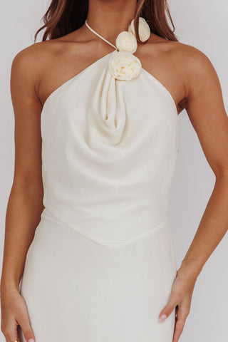 Petronilla Rosette Halterneck Maxi Dress Eggshell