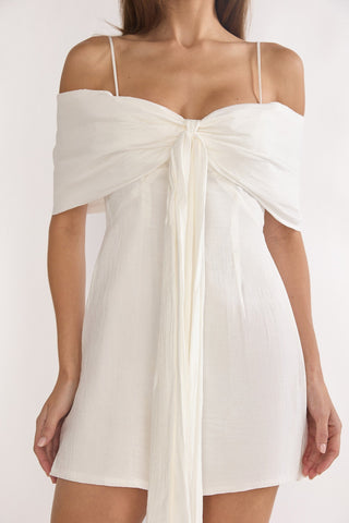 Lillibet Bow Tied Bust Mini Dress White