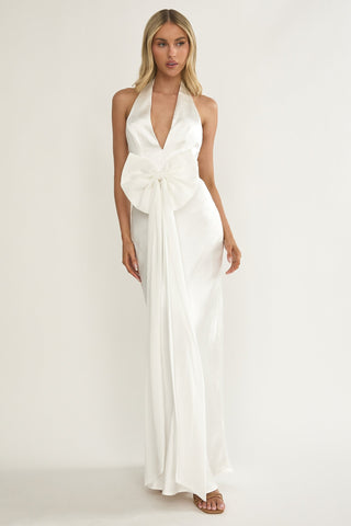 Ophelina Oversized Bow Halter Dress White