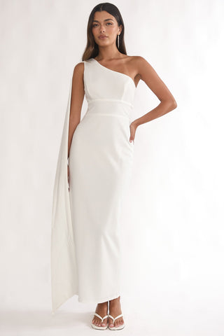 Verra One-Shoulder Sash Maxi Dress White