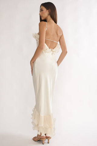Okay. Cupid Low Back Ruffle Trim Maxi Dress Oyster