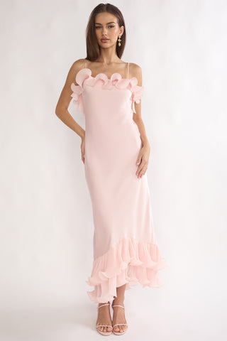 Okay. Cupid Low Back Ruffle Trim Maxi Dress Pink