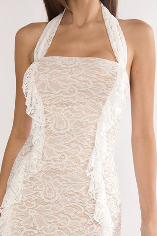 Chiavari Ruffle Trim Lace Maxi Dress White