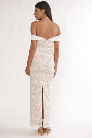 Jewelene Off-Shoulder Maxi Dress Lace White