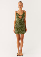 Celosia Beaded Mini Dress - Khaki